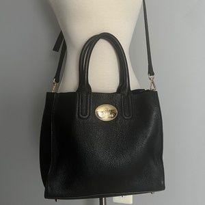 Roberto Cavalli Structured Grainy Calf Black Logo Leather Tote Shoulder Bag